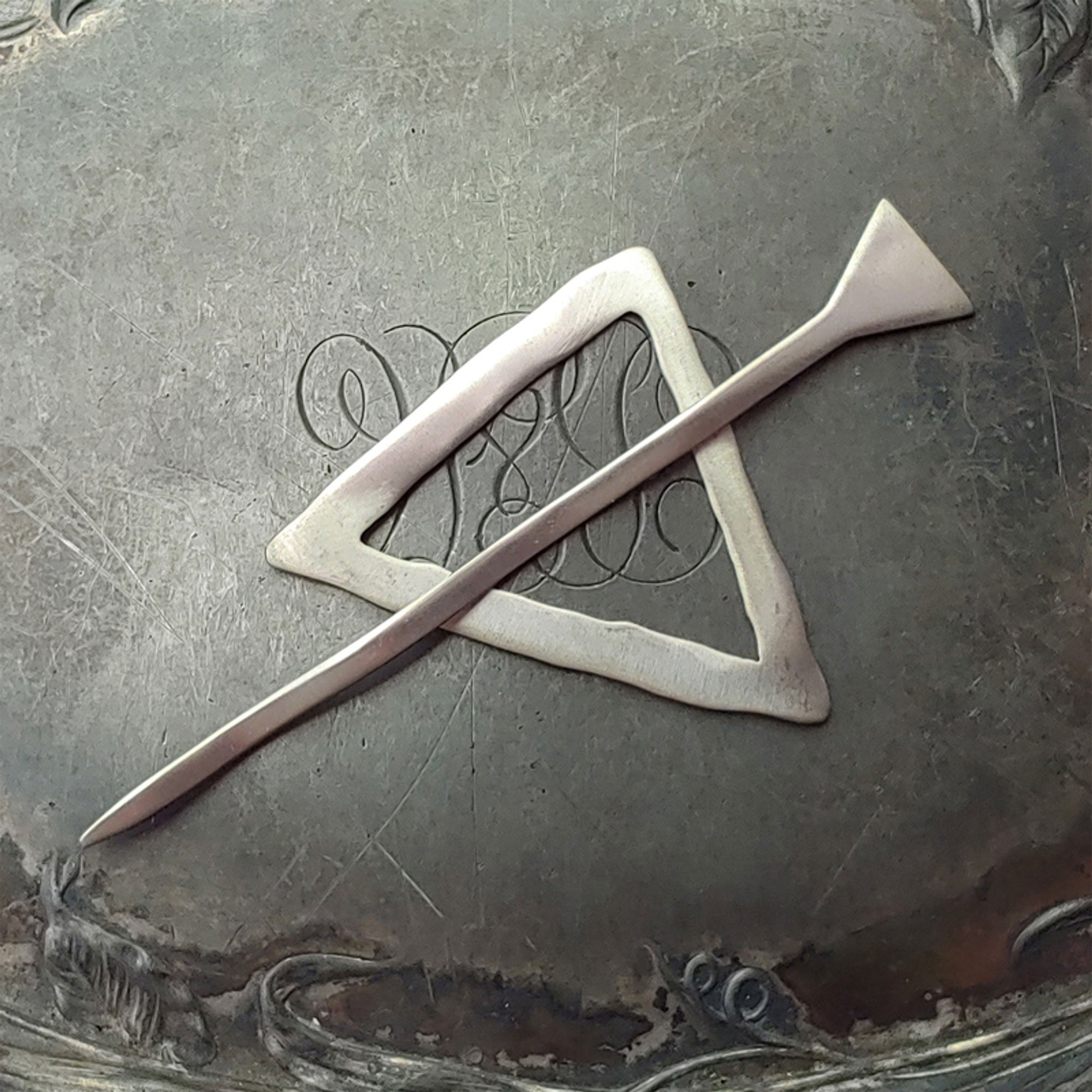 JUL Midcentury Modern Triangle Shawl Pins and Sticks - Unique White Bronze or Brass Accessories