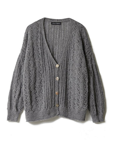 Lana Grossa Classici 24 Patterns - 18 Lace Cable Knit Cardigan Jacket in Grey - PDF Download (Sizes: S US 4 - 6 (36/38), M US 8 - 10 (40/42), L US 12 (44))