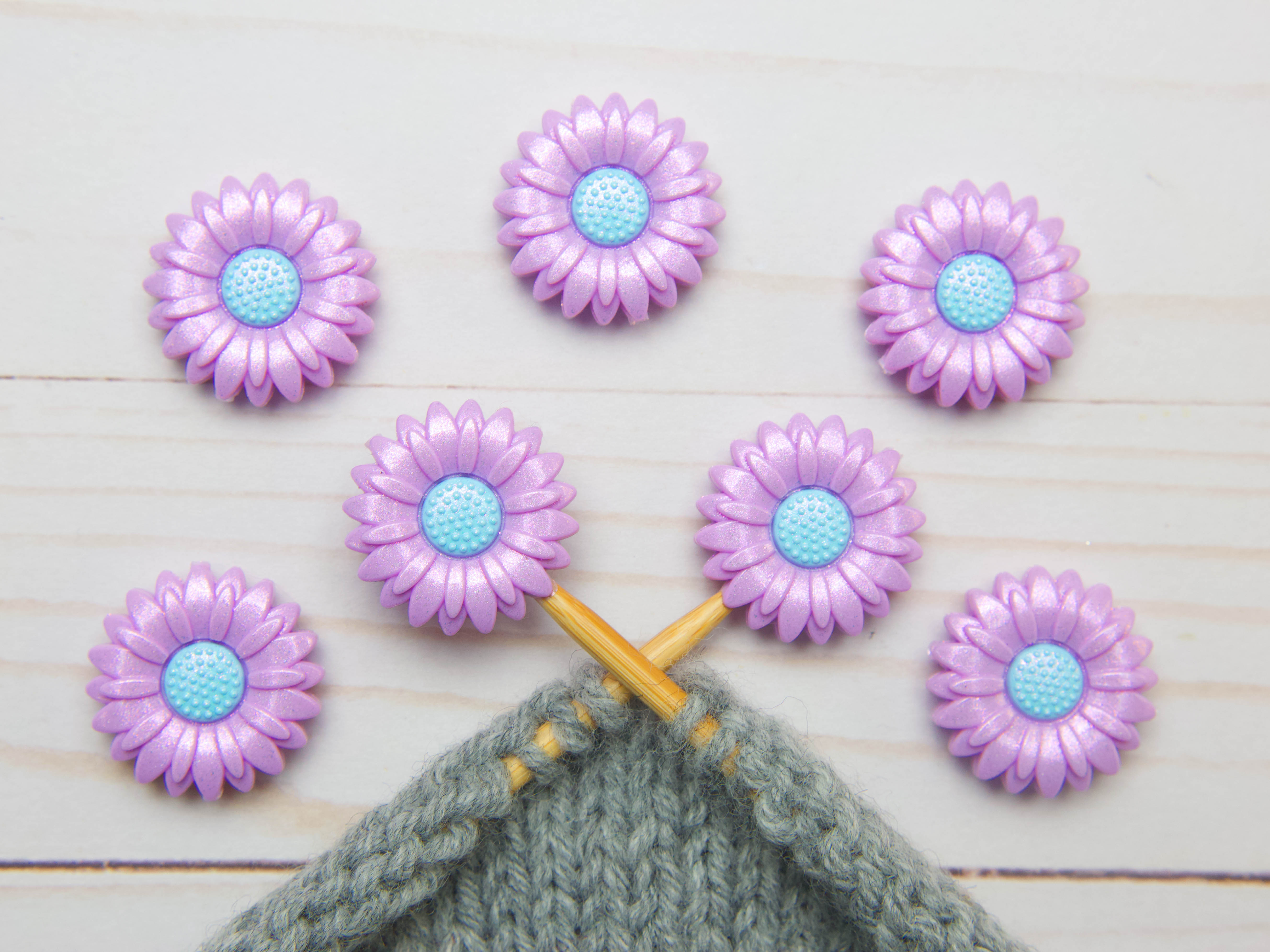 Fox & Pine Stitches Purple Shimmer Daisy Stitch Stoppers - Essential Point Protectors for Knitters