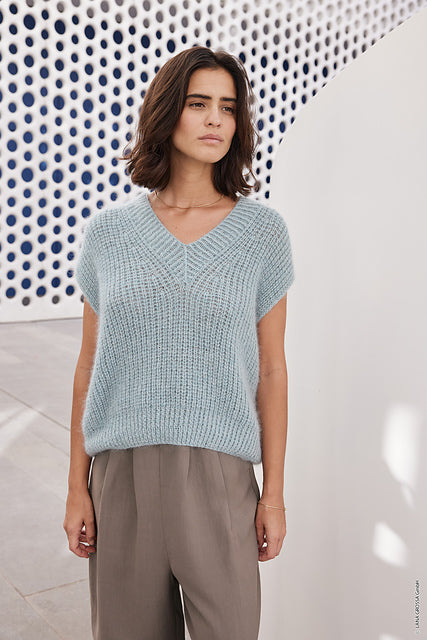 Lana Grossa Journal 65 Patterns - 05 V Neck Shirt in Mint and Mint Turquoise - PDF Download (Sizes: Small US 4 - 6, Medium US 8 - 10, Large US 12)