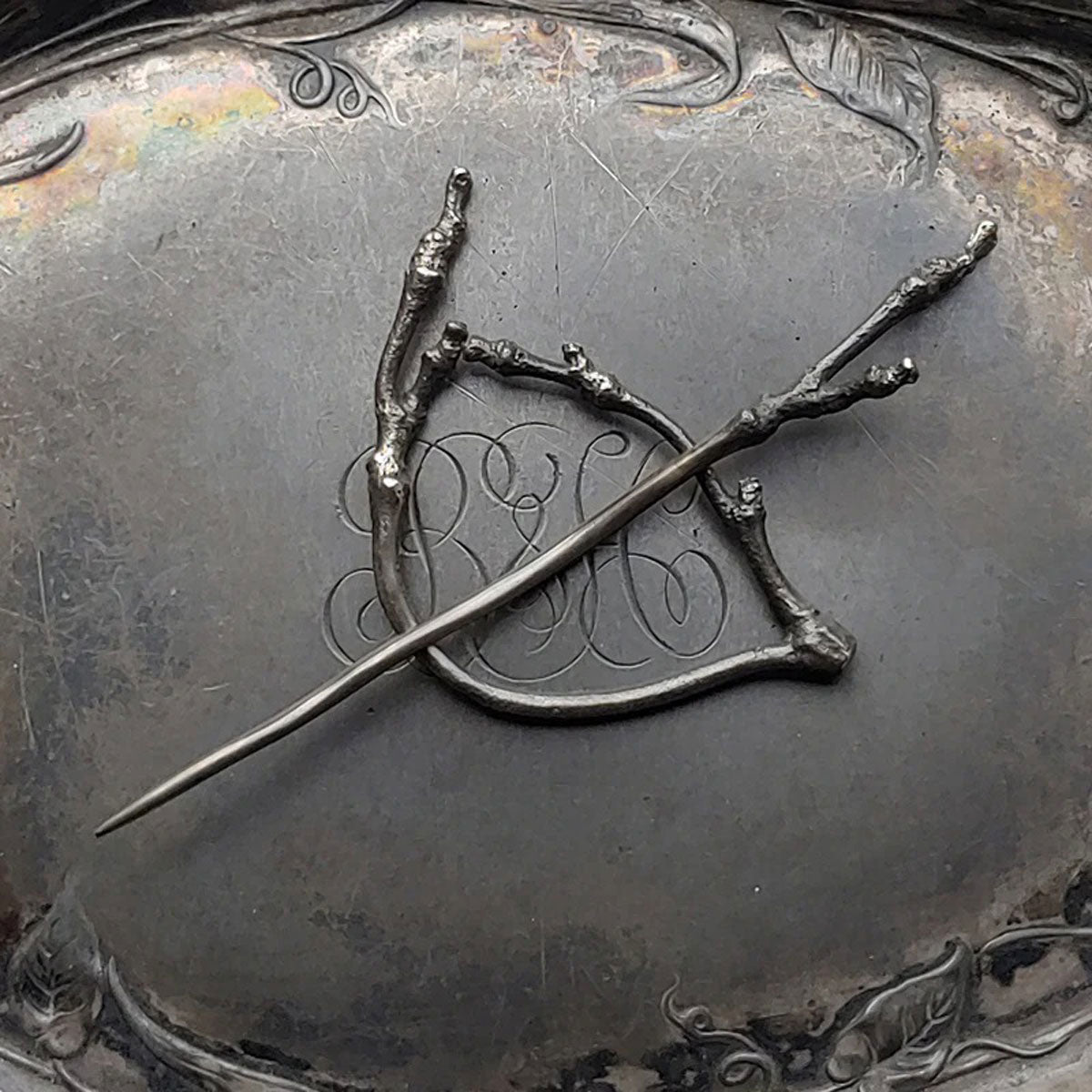 JUL Exquisite Twig Lace Shawl Pins and Sticks - Hand - Polished White Bronze or Brass