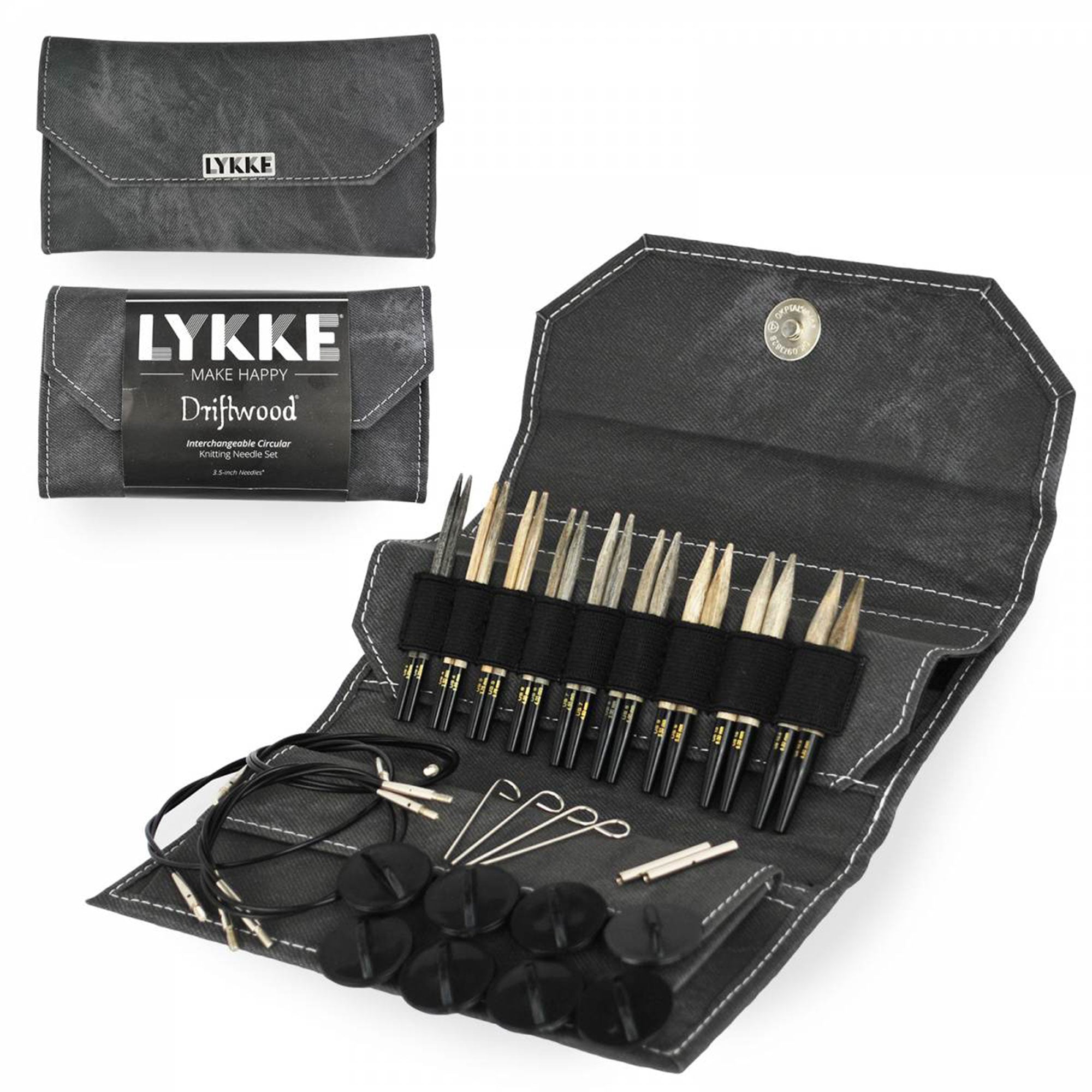 LYKKE Crafts Premium Birchwood Interchangeable Knitting Needle Sets - Driftwood Style in Grey Case, Sizes US 3 - 10.5