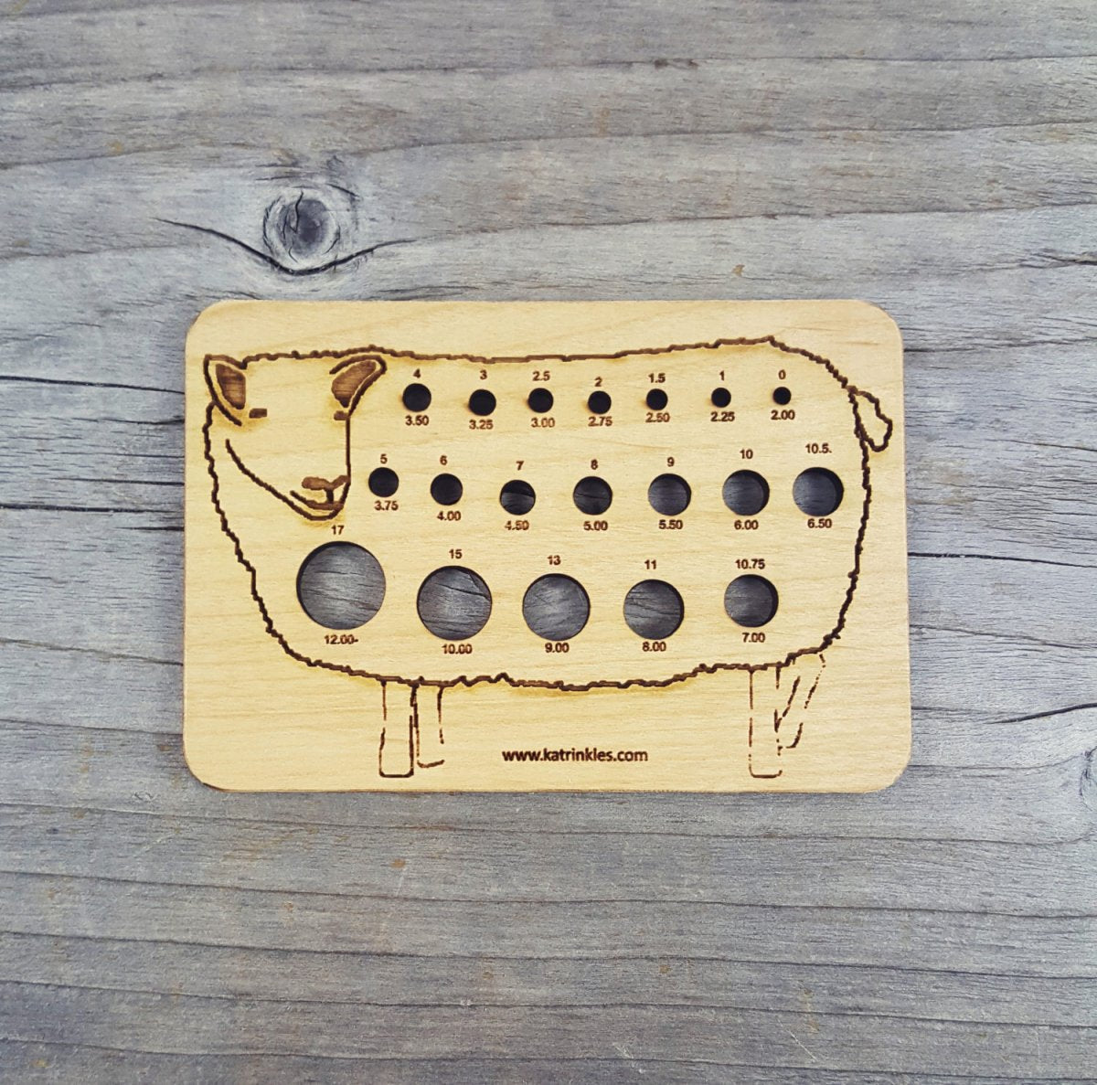 Katrinkles Handmade Sheep-Shaped Animal Knitting Needle Gauge for Sizes 0 - 17