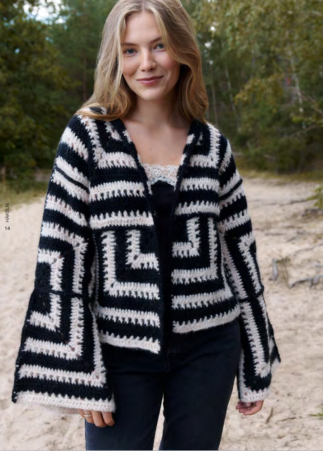 Lana Grossa Alpaca Air Crochet Geometric Cardigan - 8 Geometric Crochet Jacket Patterns PDF Download, One Size, Shown in 02 Beige and 12 Black