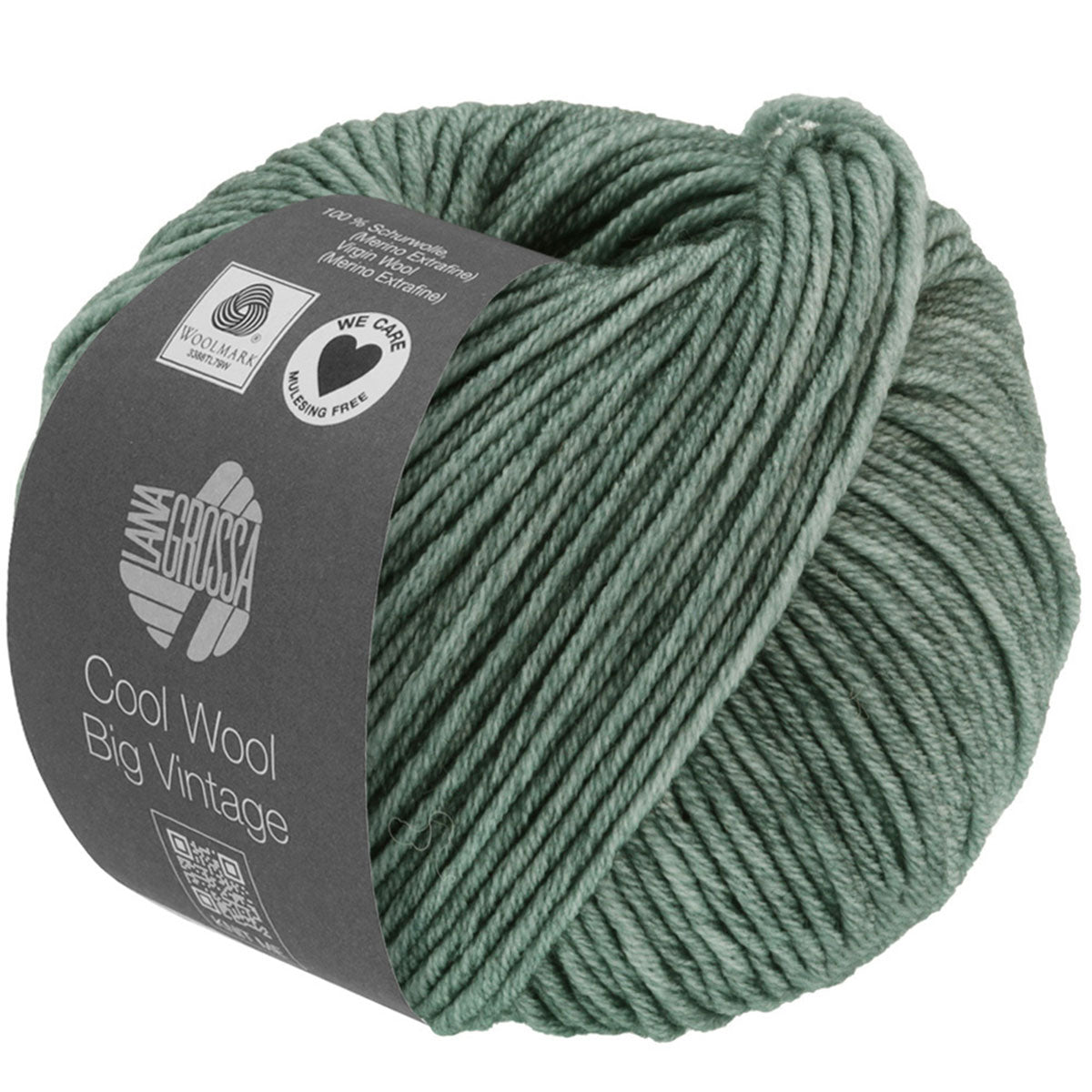 Lana Grossa Premium Cool Wool Big Vintage Yarn - 7168 Stunning Green - Grey