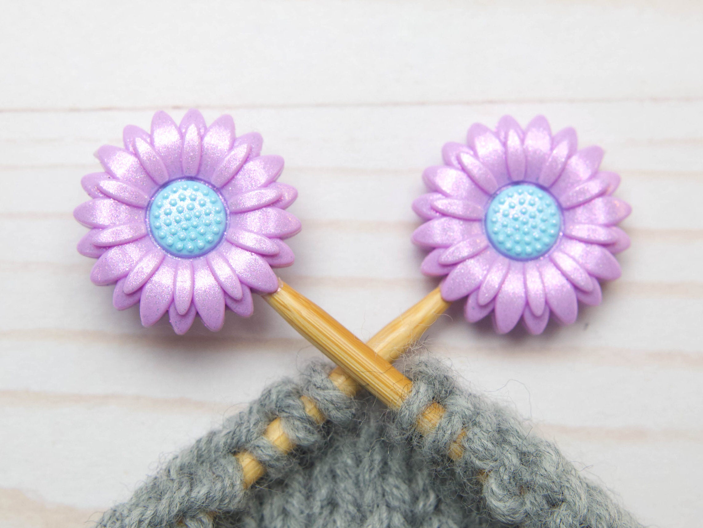 Fox & Pine Stitches Purple Shimmer Daisy Stitch Stoppers - Essential Point Protectors for Knitters