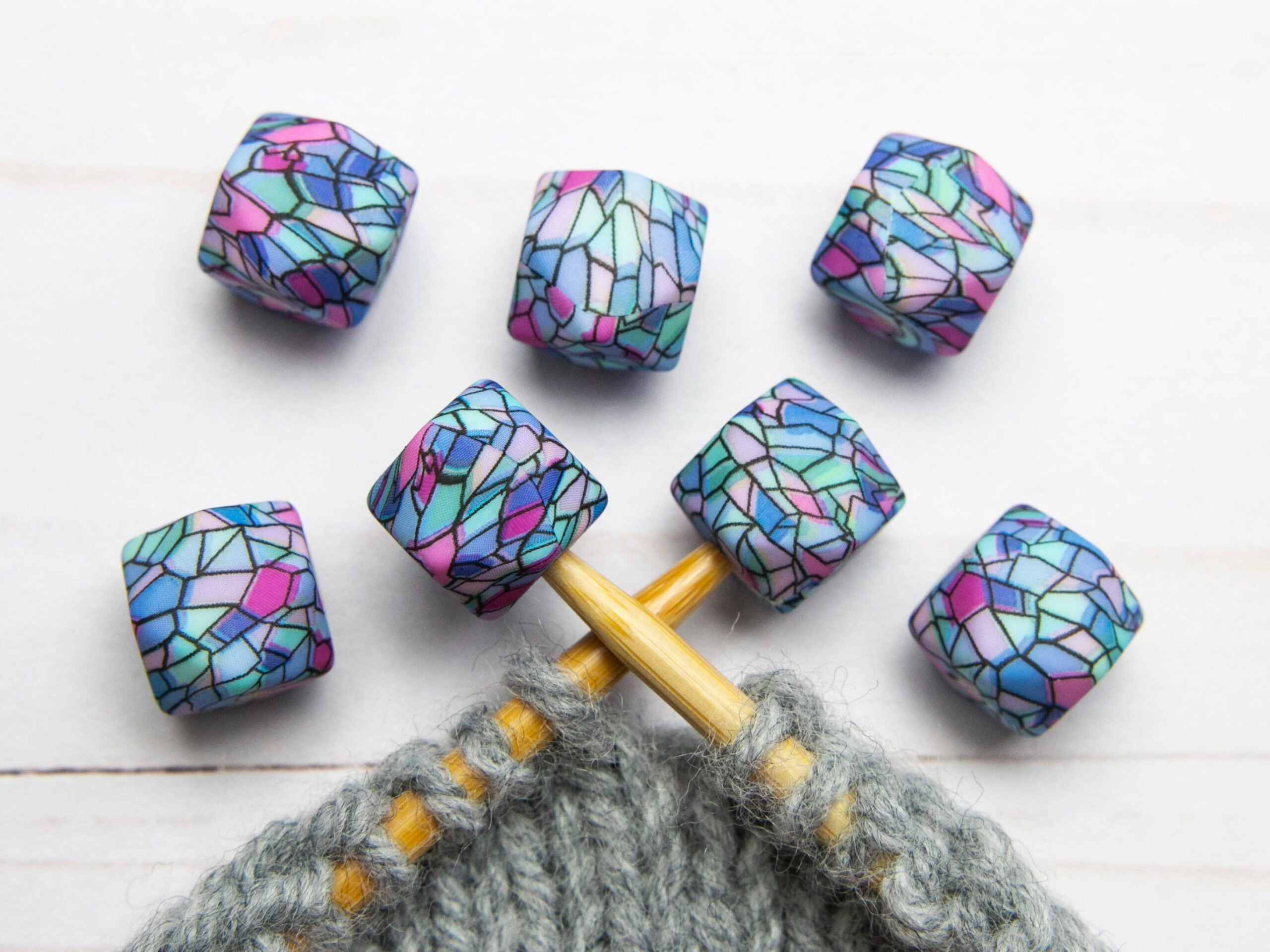 Fox & Pine Stitches Charming Stitch Stoppers/Point Protector in Stained Glass Hexagon Design
