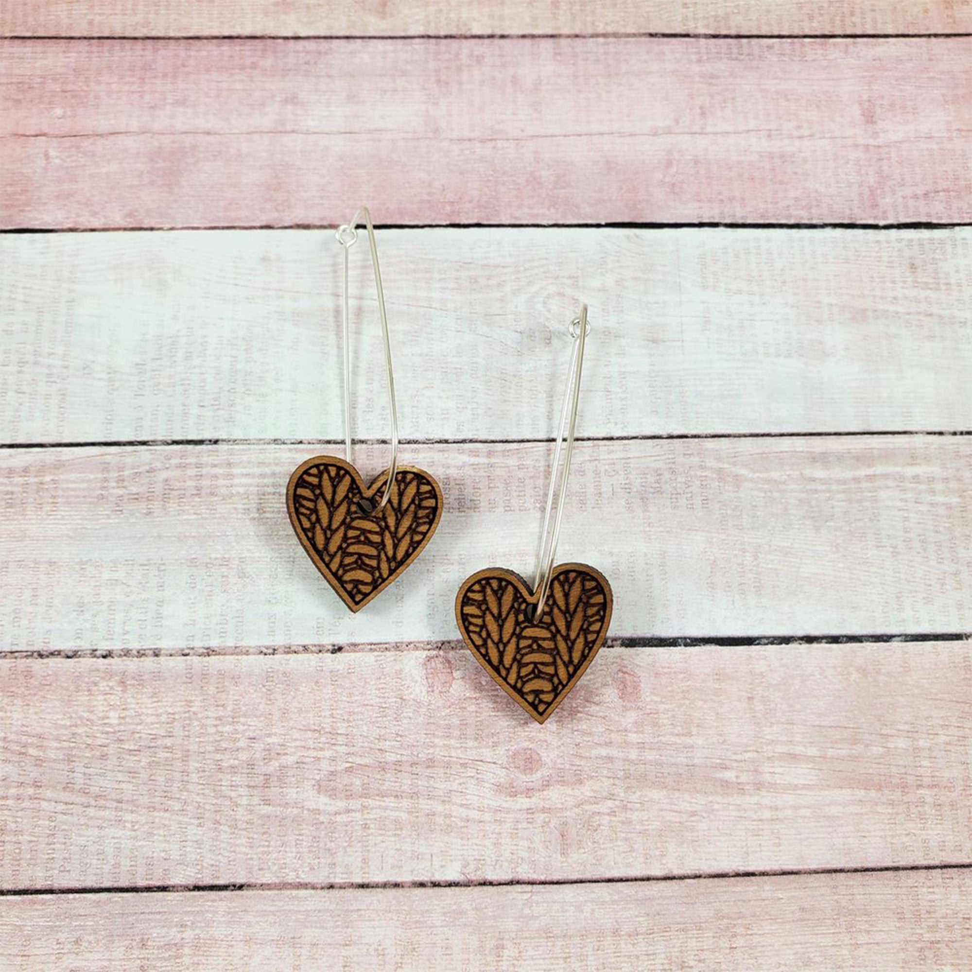 Stylish Katrinkles Handmade Knit Heart Earrings - Hypo - allergenic Cherry Wood Jewelry