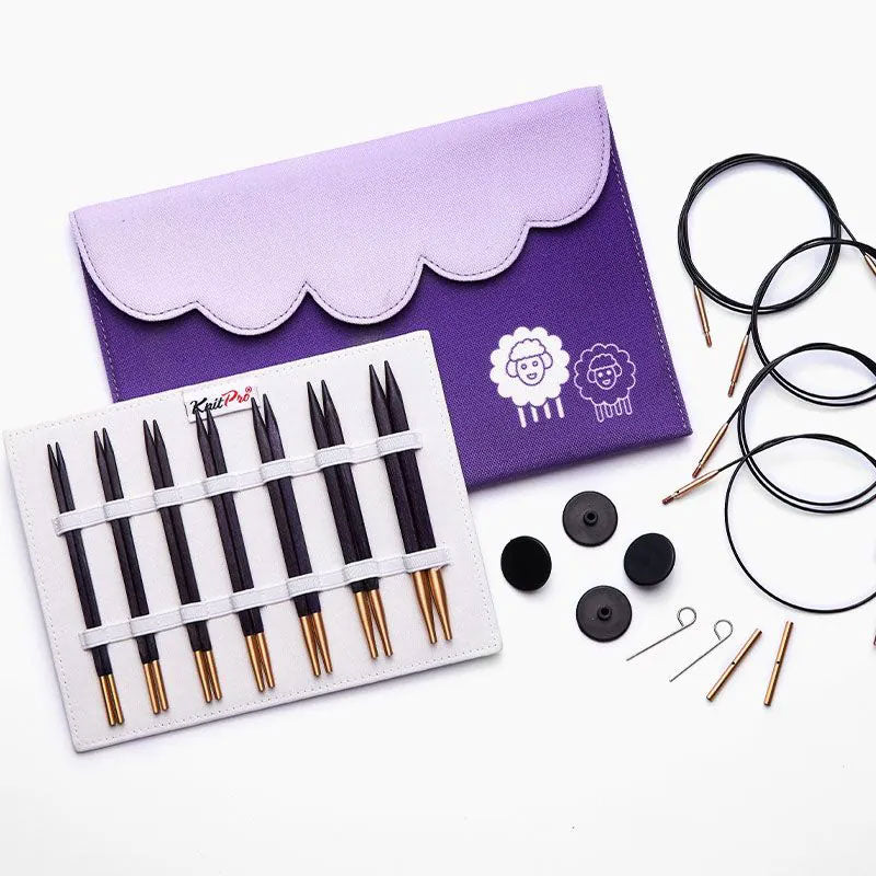 KnitPro Jadore Cubics Deluxe Interchangeable Needle Set with Royal Purple Finish and Ideal Sizes for All - Level Knitters