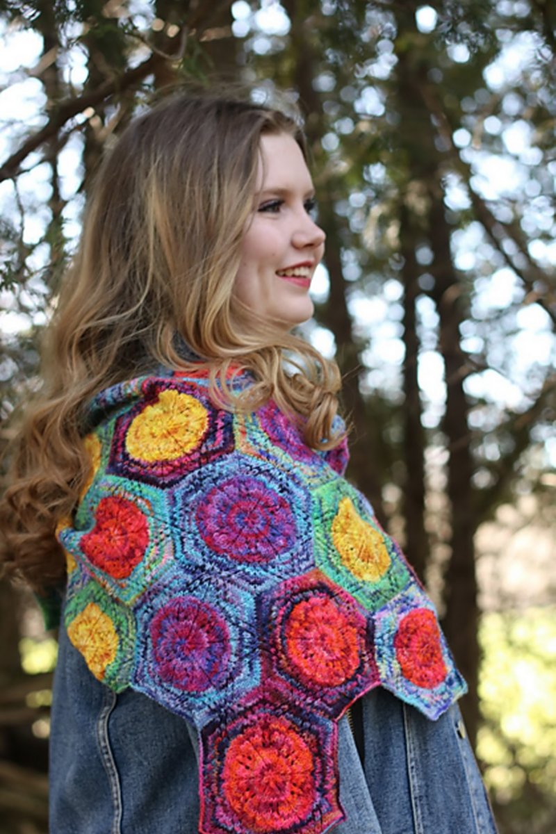 Koigu Pencil Box Patterns - Tropical Tickle Colorful Shawl PDF Download