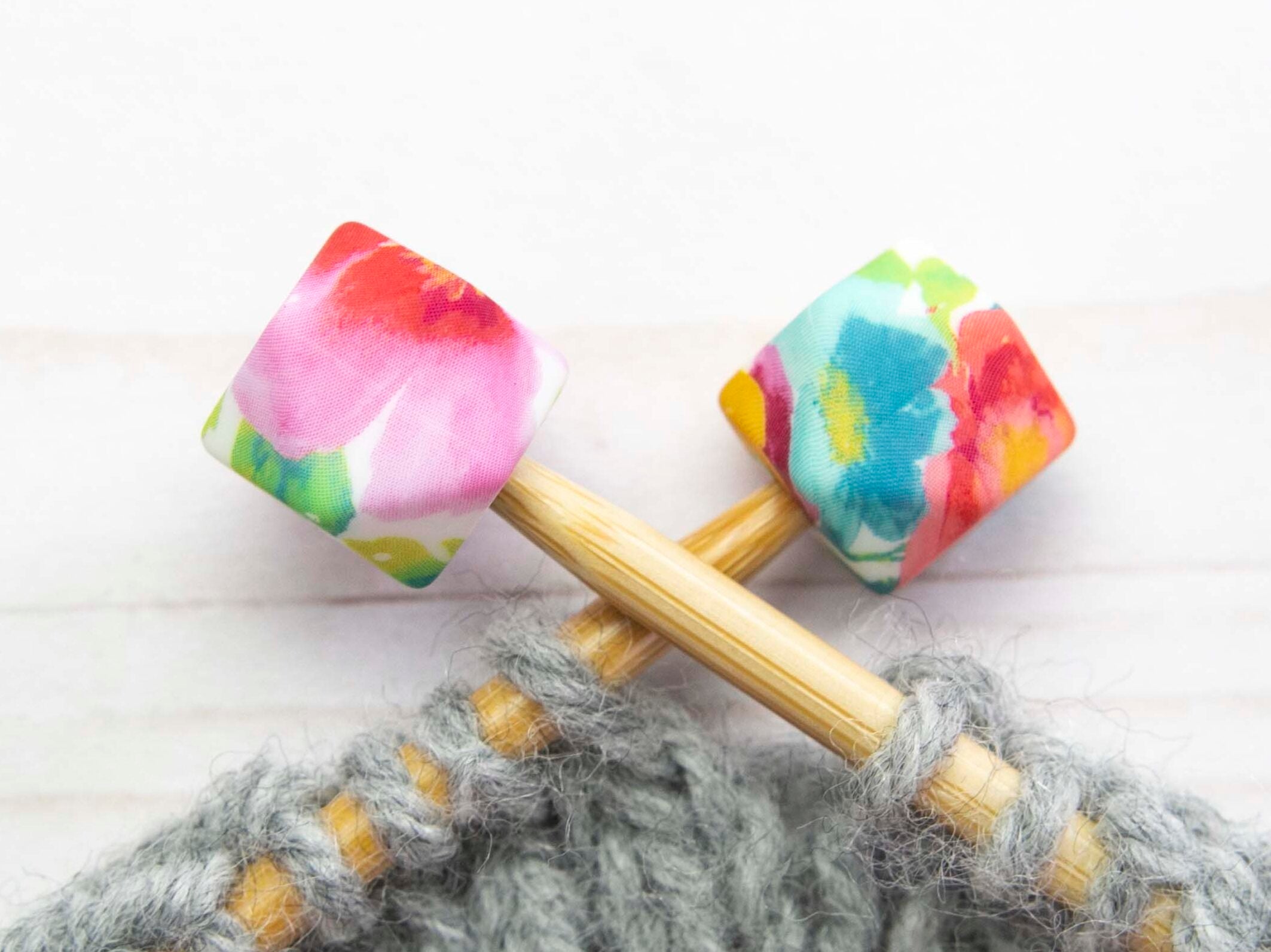 Fox & Pine Stitches Spring Floral Hexagon Stitch Stoppers/Point Protector - Ideal for Knitters