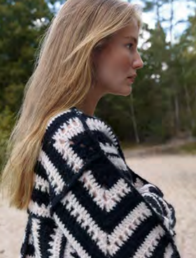Lana Grossa Alpaca Air Crochet Geometric Cardigan - 8 Geometric Crochet Jacket Patterns PDF Download, One Size, Shown in 02 Beige and 12 Black