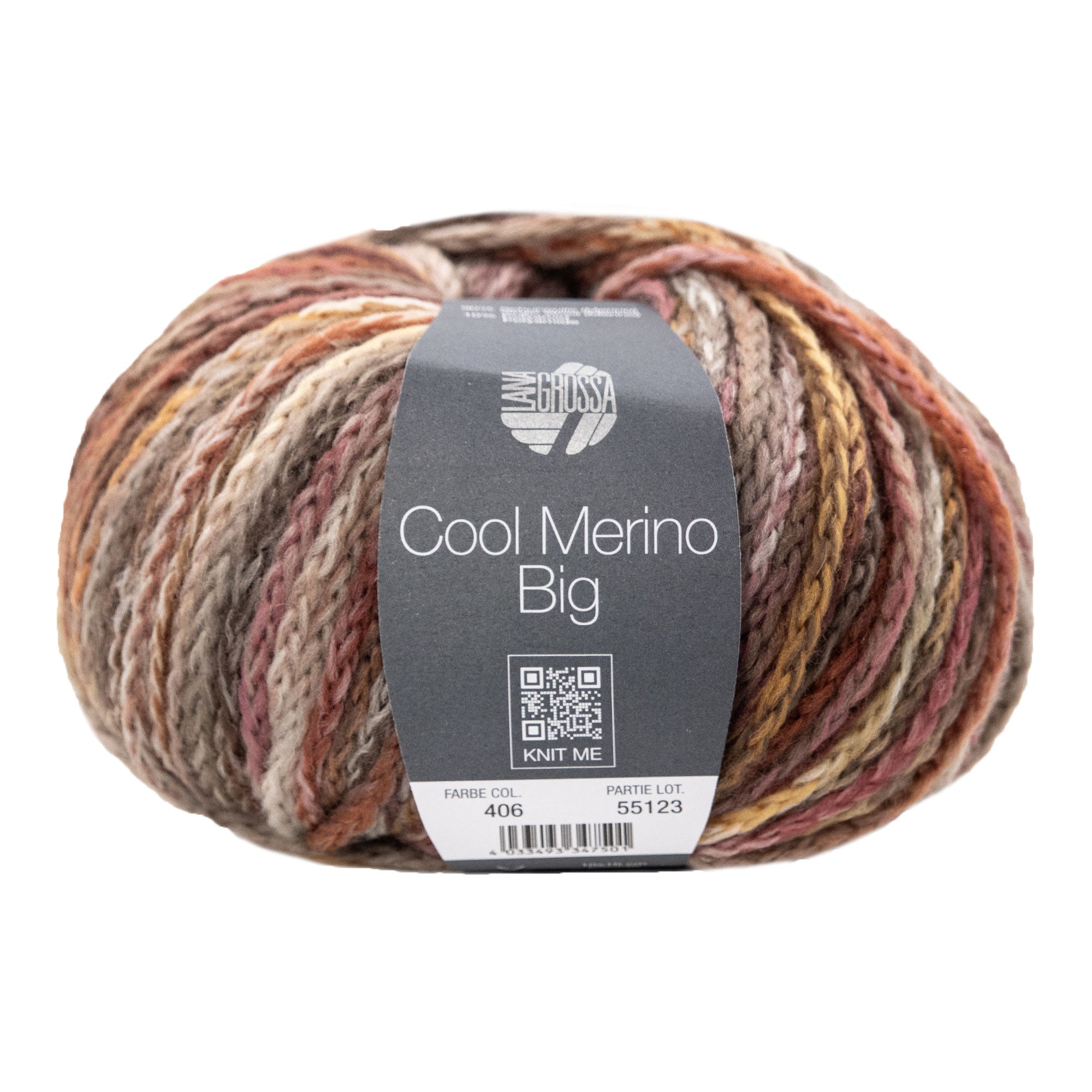 Lana Grossa Cool Merino Big Color Yarn - Stunning 406 Beige/Taupe/Rose/Natural/Brown Blend