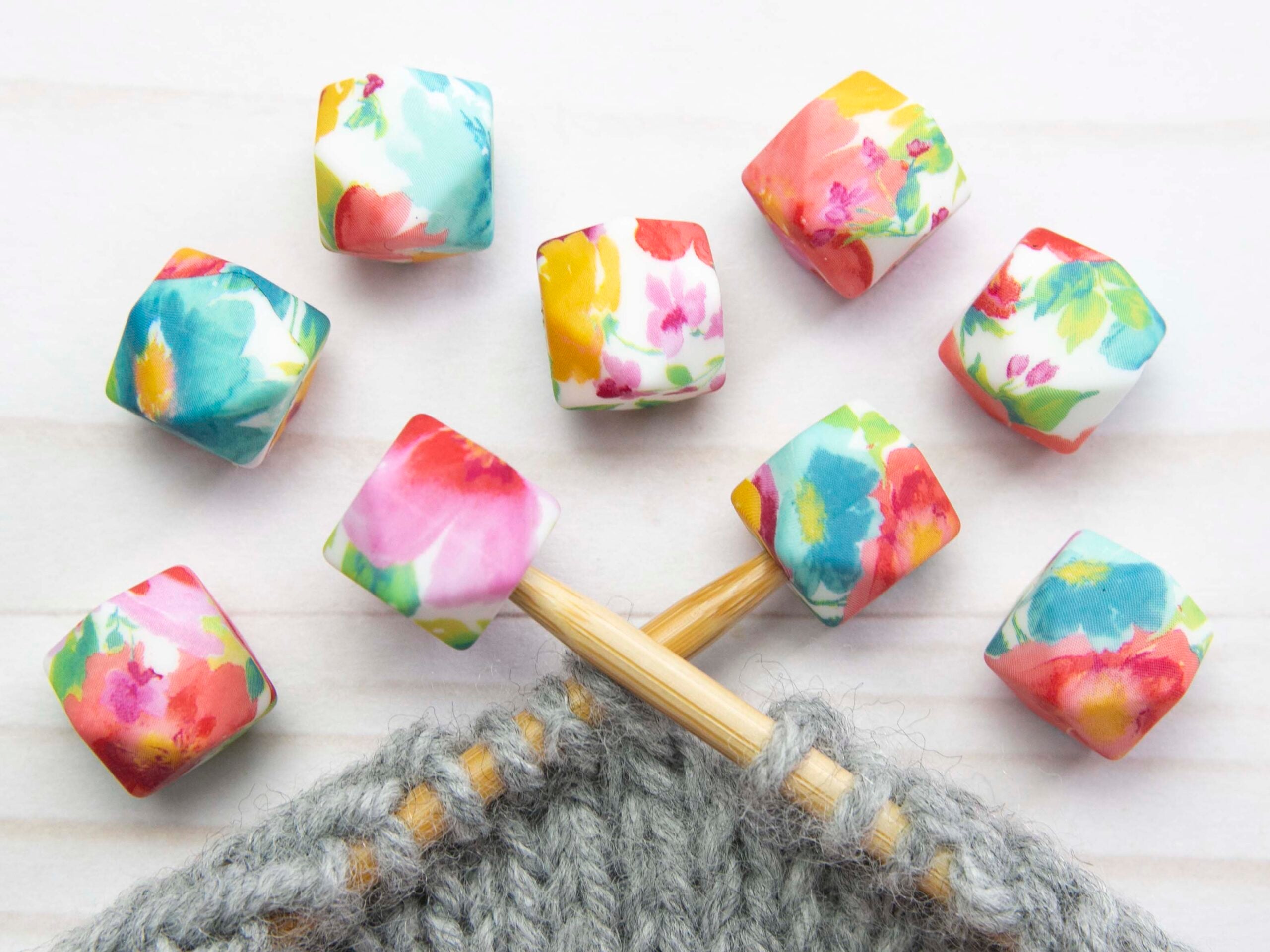 Fox & Pine Stitches Spring Floral Hexagon Stitch Stoppers/Point Protector - Ideal for Knitters