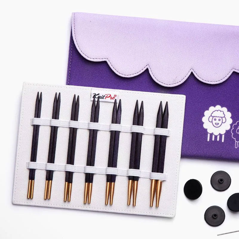 KnitPro Jadore Cubics Deluxe Interchangeable Needle Set with Royal Purple Finish and Ideal Sizes for All - Level Knitters