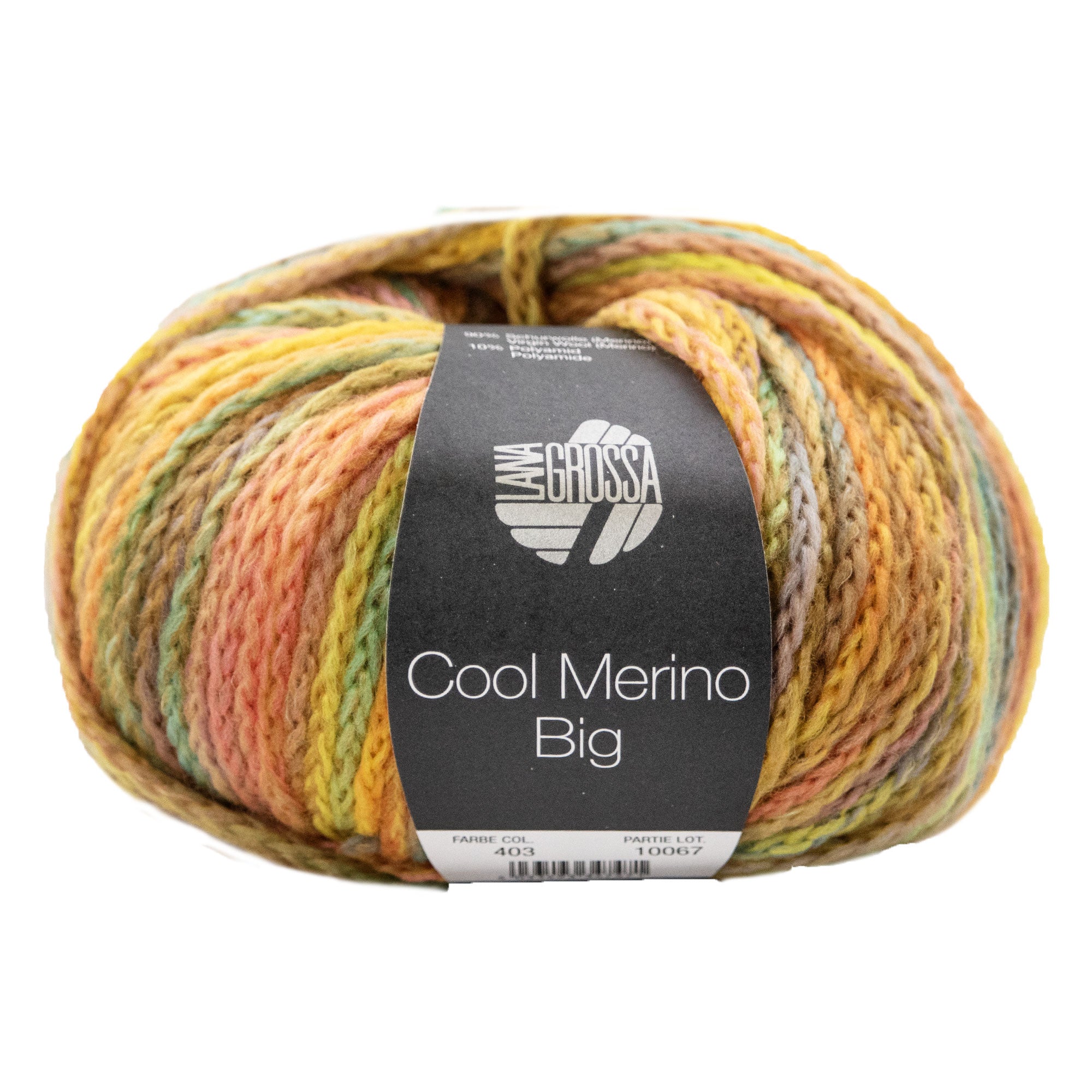 Lana Grossa Cool Merino Big Color Yarn - Stunning 403 Golden Yellow/Ochre/Lime/Salmon/Khaki Blend