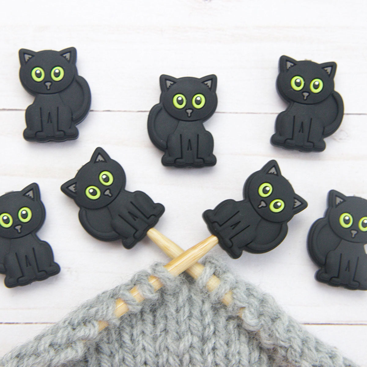 Fox & Pine Stitches Adorable Black Cat Stitch Stoppers/Point Protectors