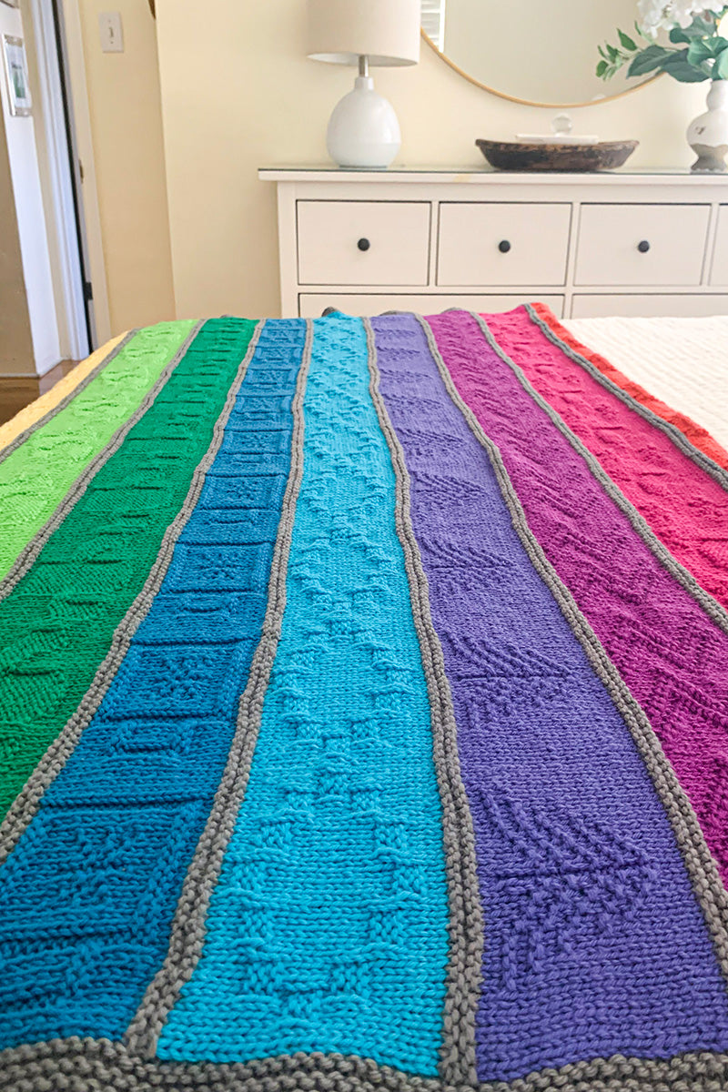 Jimmy Beans Wool Exclusive PDF Patterns - Cascading Rainbows Colorful Blanket