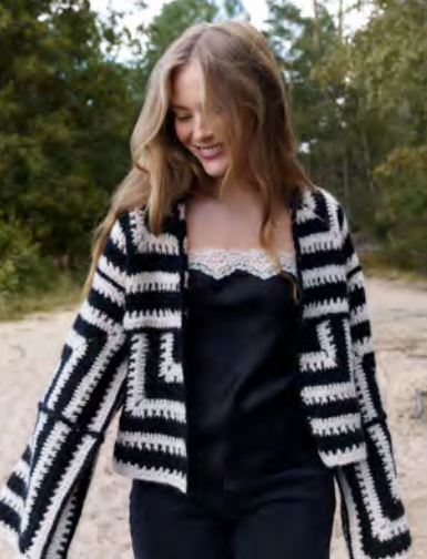 Lana Grossa Alpaca Air Crochet Geometric Cardigan - 8 Geometric Crochet Jacket Patterns PDF Download, One Size, Shown in 02 Beige and 12 Black