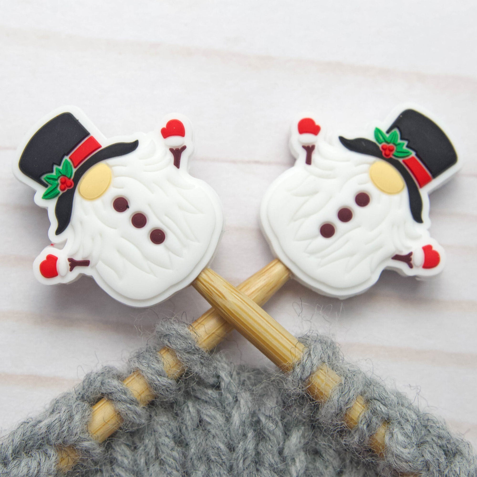 Fox & Pine Stitches Adorable Snowman Gnome Stitch Stoppers/Point Protectors for Knitters