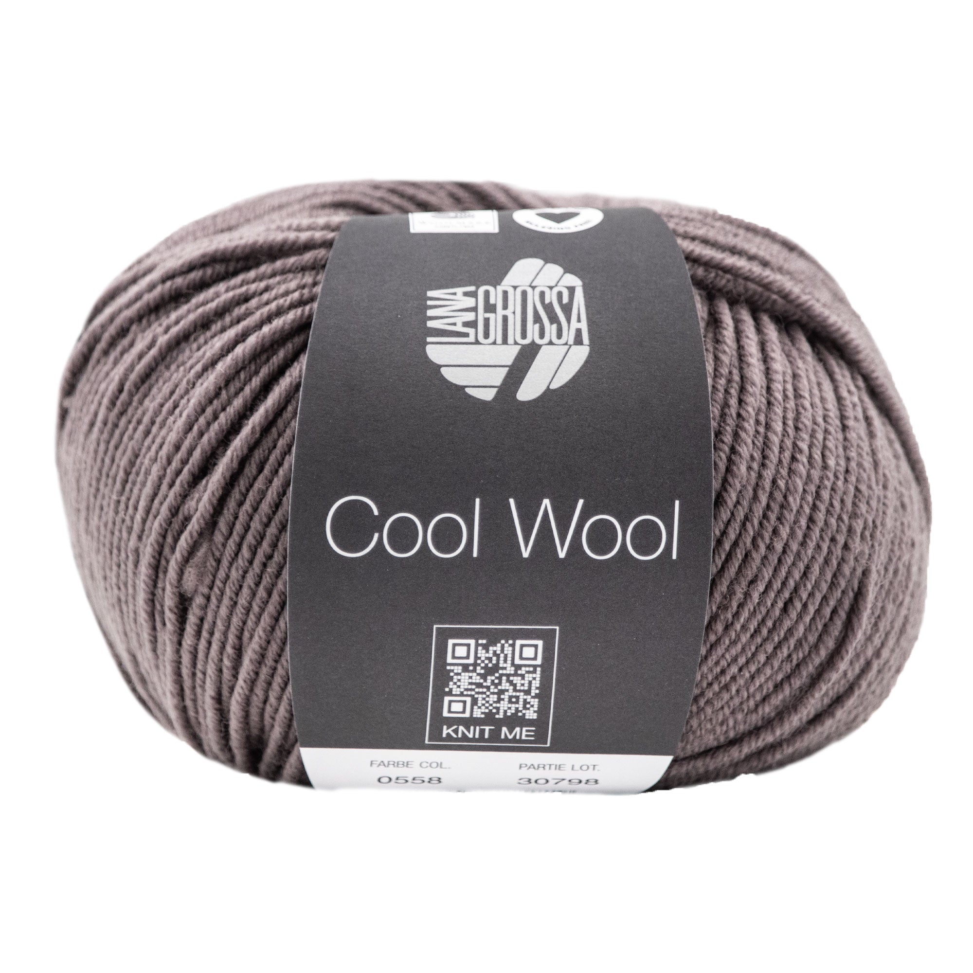Lana Grossa Luxury Cool Wool Yarn - 0558 Grey Brown, Soft & Machine Washable