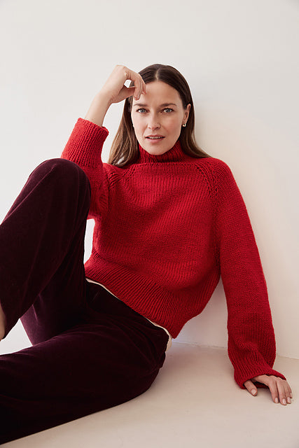 Lana Grossa Classici 27 Patterns - 40 Stand - Up Collar Pullover in Cool Merino Big Red - PDF Download