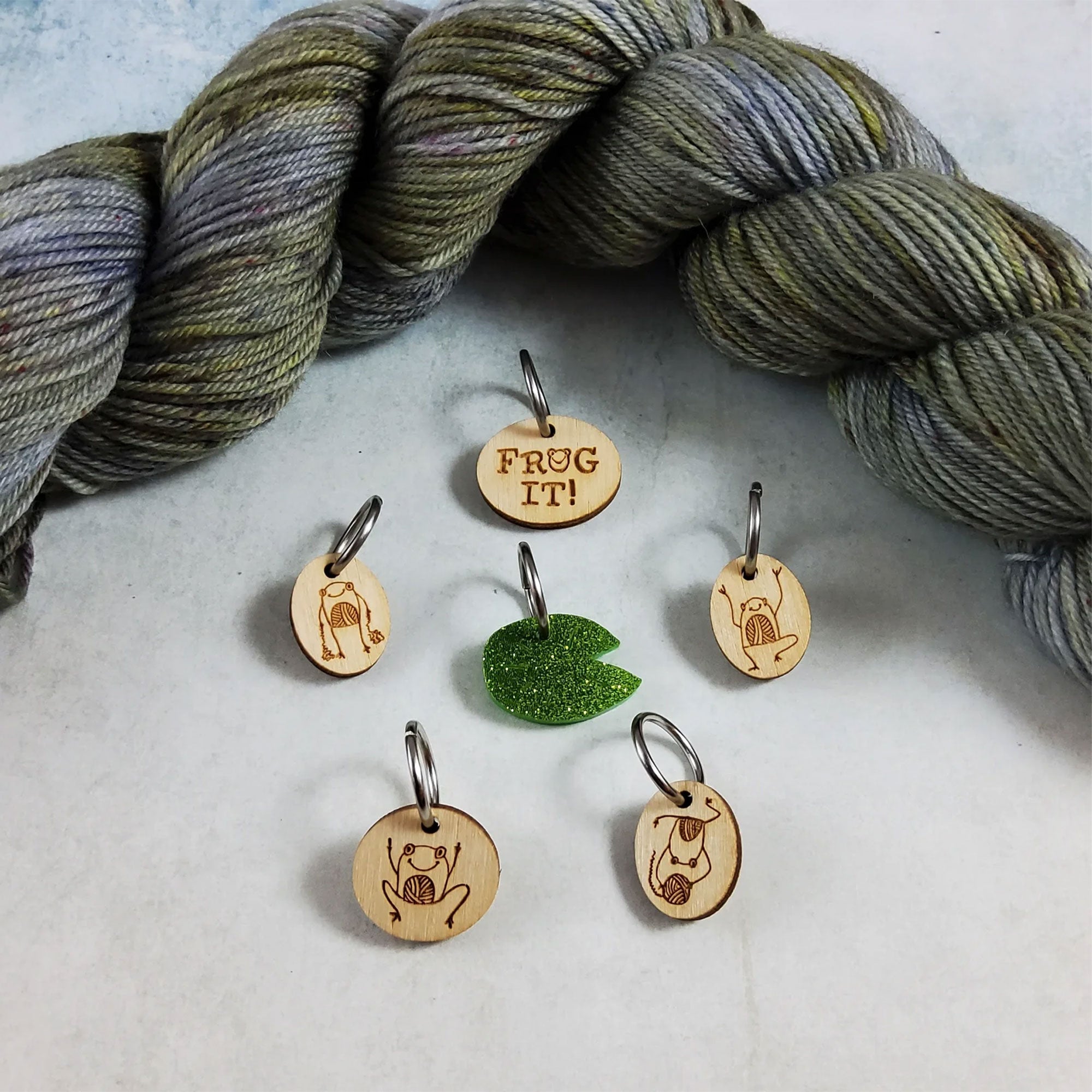 Katrinkles Frog Stitch Marker Set - Acrylic and Bamboo Crafting Delights