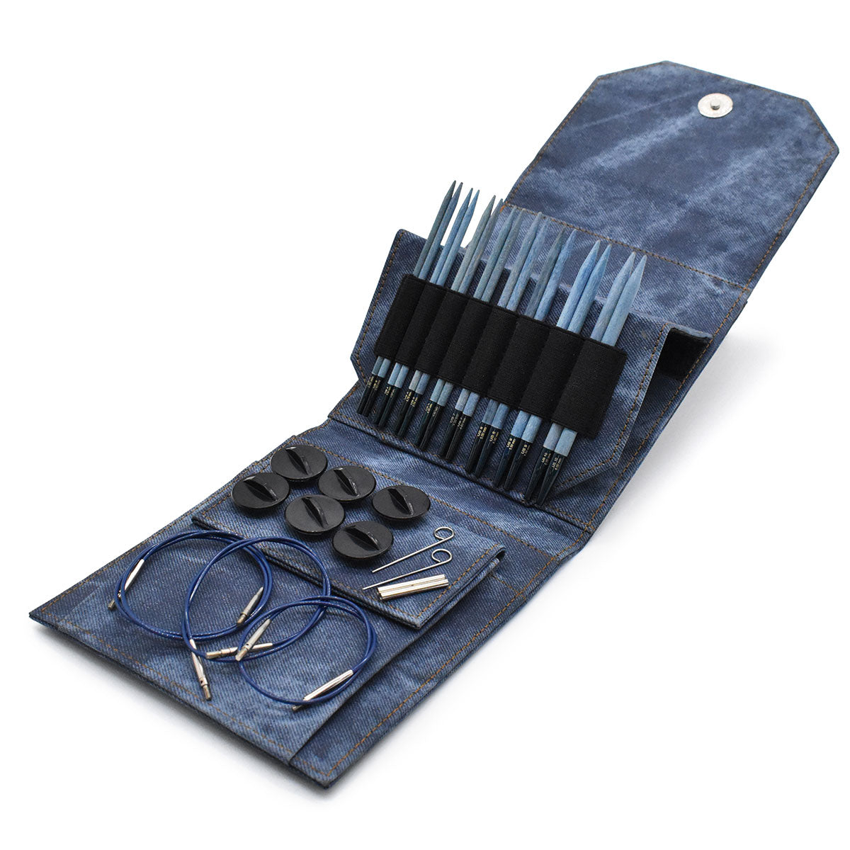 LYKKE Crafts Premium Birchwood Starter Interchangeable Needle Sets - Indigo - 5 Tips US 3 - 10 for Beginner and On - the - go Knitters