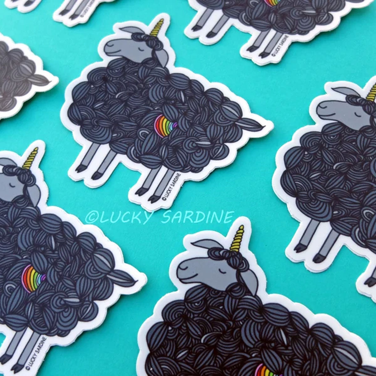 Enchanting Lucky Sardine - Black Sheep Unicorn Rainbow Vinyl Sticker