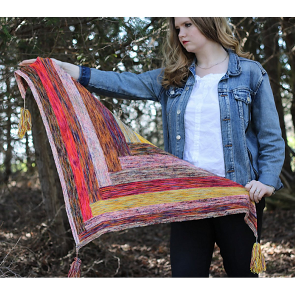 Koigu Pencil Box Patterns - Tango Glow PDF Download - Stunning Lipstick/Reds Log Cabin Shawl Pattern
