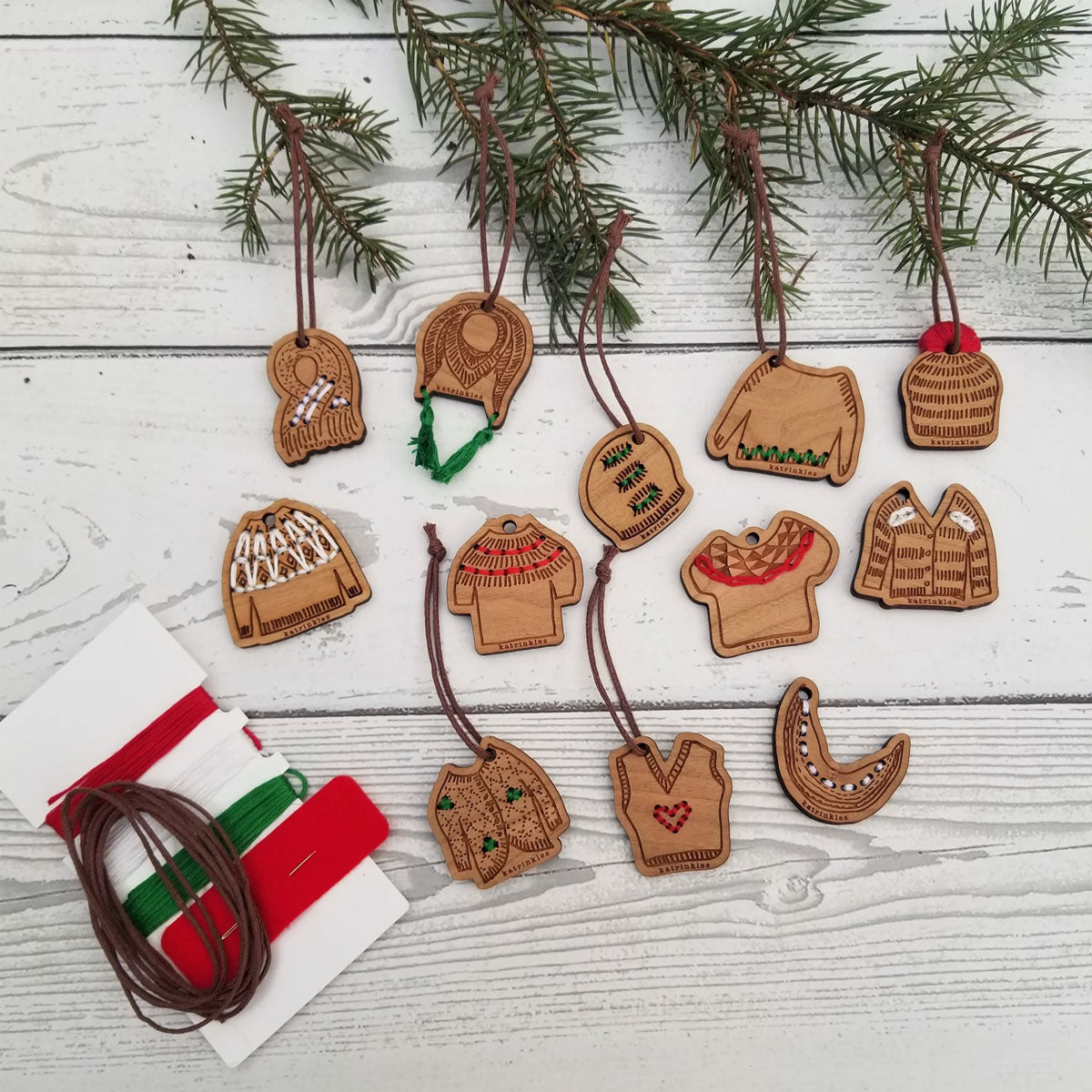 Katrinkles - 12 Days of Stunning Stitchable Christmas Wooden Ornaments Set