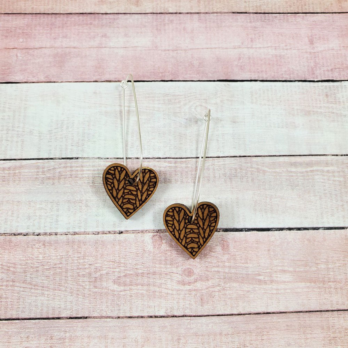 Stylish Katrinkles Handmade Knit Heart Earrings - Hypo - allergenic Cherry Wood Jewelry
