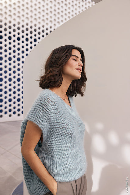 Lana Grossa Journal 65 Patterns - 05 V Neck Shirt in Mint and Mint Turquoise - PDF Download (Sizes: Small US 4 - 6, Medium US 8 - 10, Large US 12)