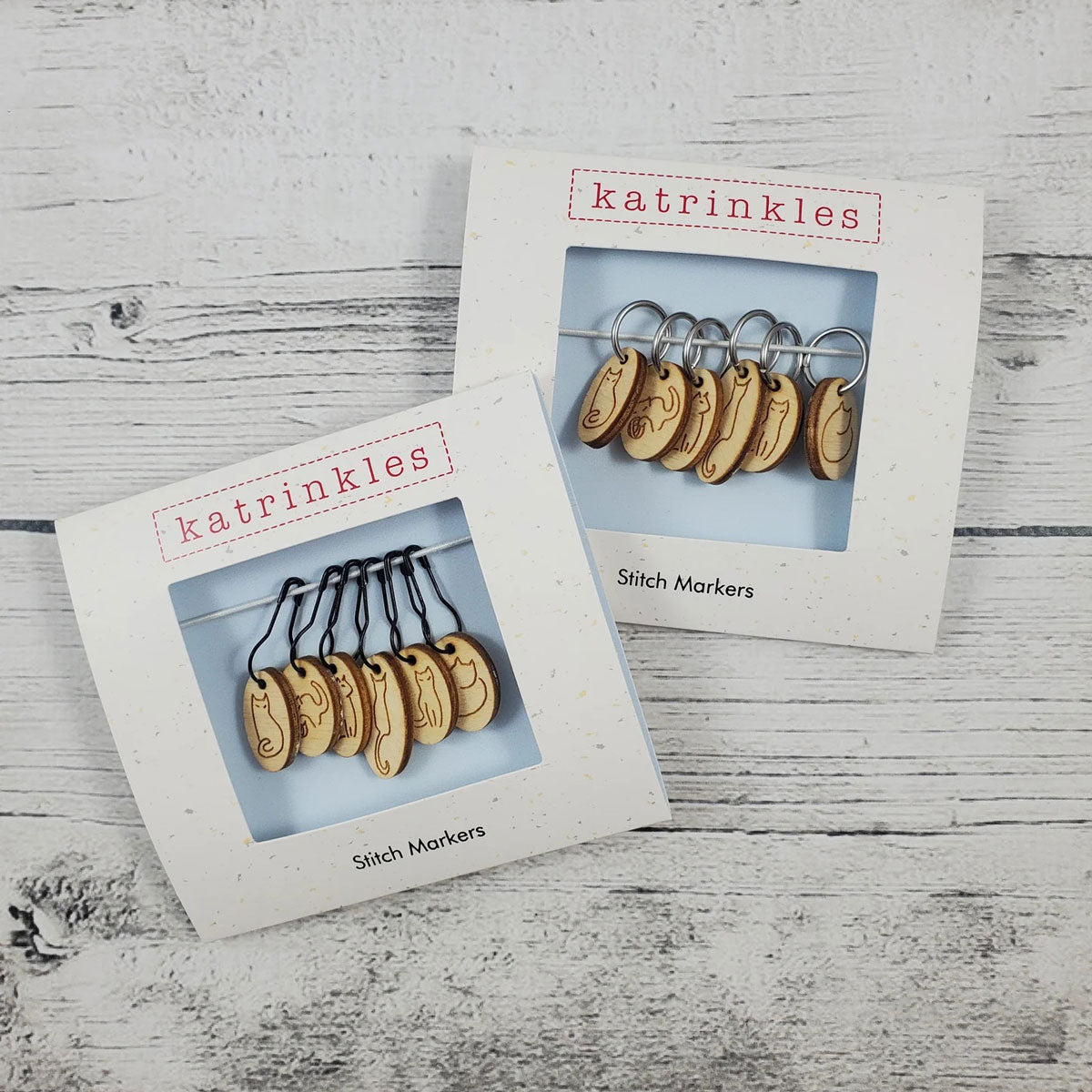 Katrinkles Cat-rinkles Exquisite Cat Collection - Handmade Wood Cat Stitch Marker Set