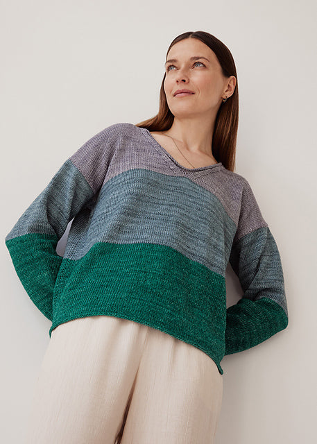 Lana Grossa Classici 27 Patterns - Stylish 10 Wide Stripe V Neck Pullover in Cool Wool Vintage - PDF Download