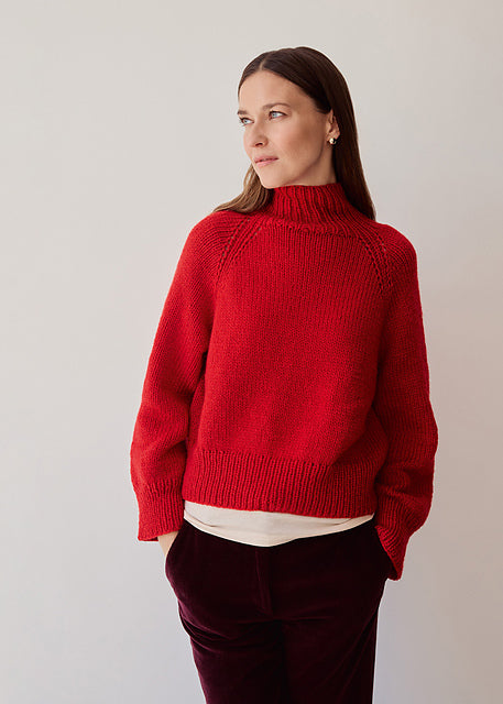 Lana Grossa Classici 27 Patterns - 40 Stand - Up Collar Pullover in Cool Merino Big Red - PDF Download