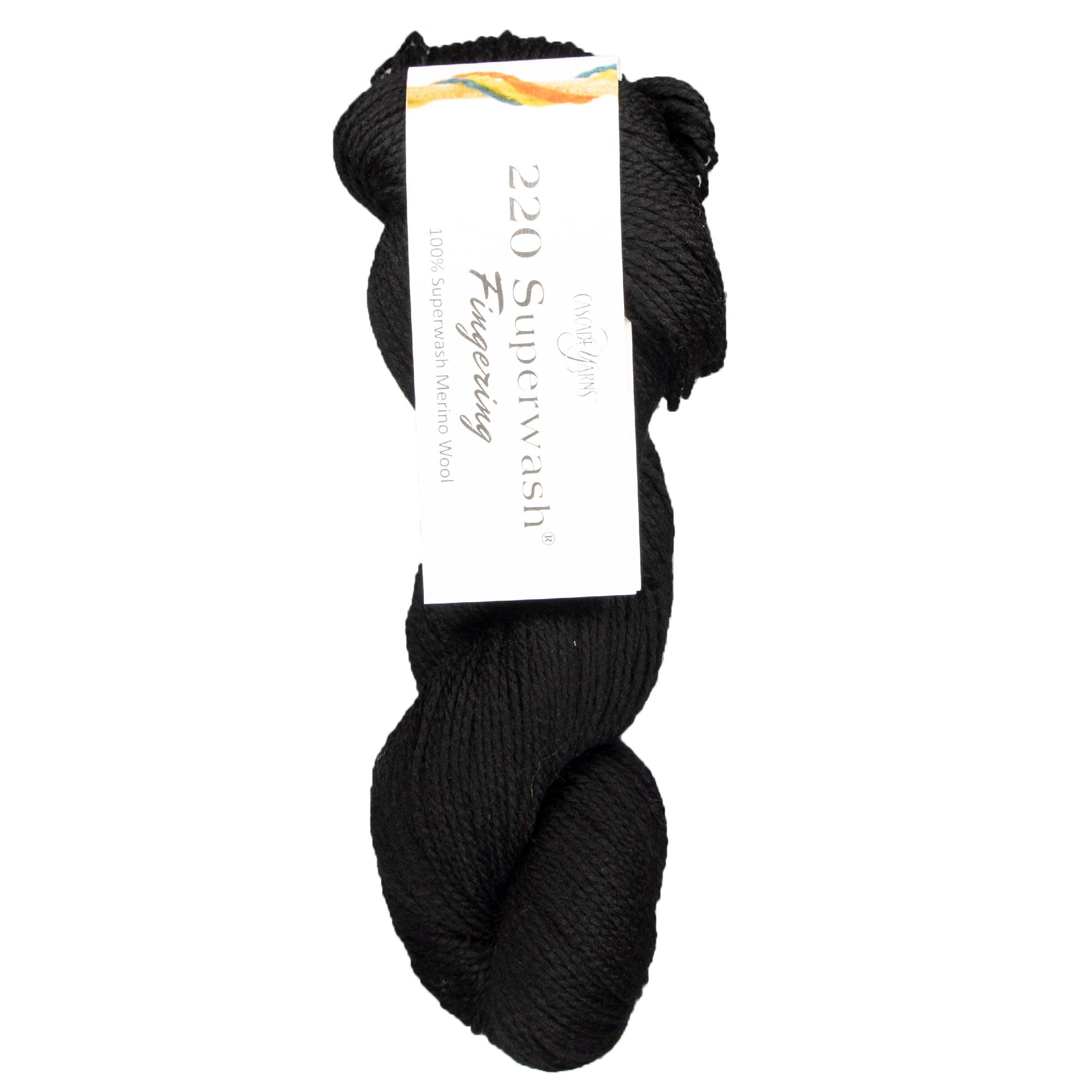 Cascade Yarns 220 Superwash Fingering Yarn in Stunning 28 Black - Ideal for Colorful Knit Accessories