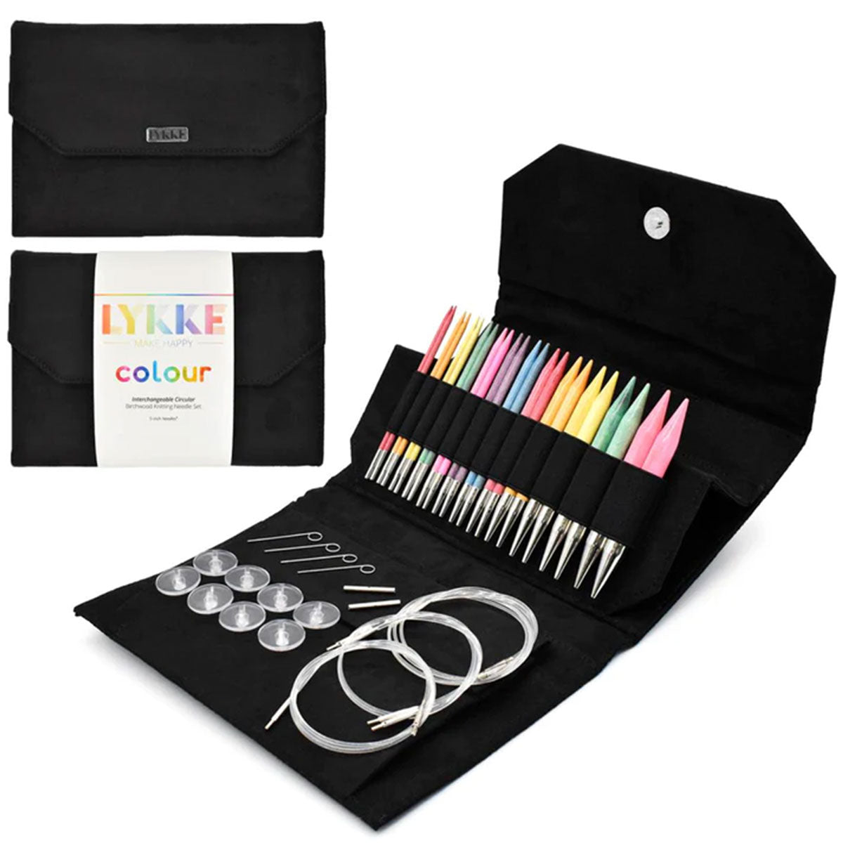 LYKKE Crafts Premium Birchwood Interchangeable Knitting Needle Sets - Stunning Black Case - 5 Tips Ranging from US 4 to 17