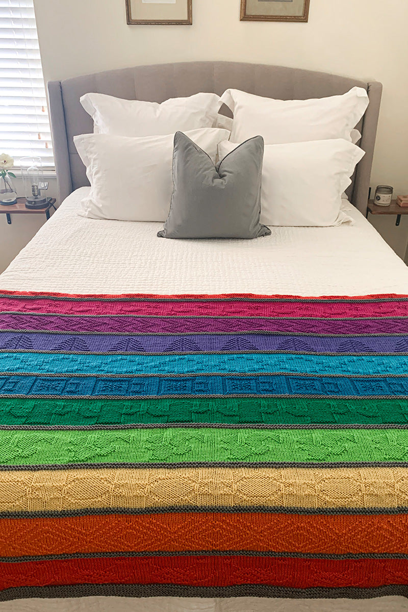 Jimmy Beans Wool Exclusive PDF Patterns - Cascading Rainbows Colorful Blanket