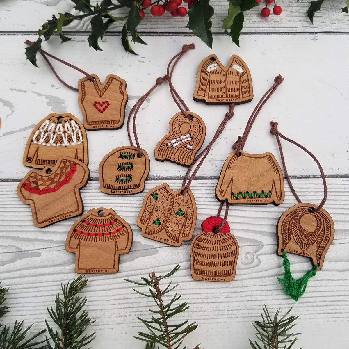 Katrinkles - 12 Days of Stunning Stitchable Christmas Wooden Ornaments Set