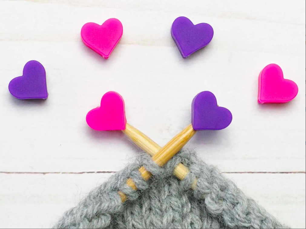 Fox & Pine Stitches Adorable Pink & Purple Hearts Stitch Stoppers/ Point Protector (Set of 6)