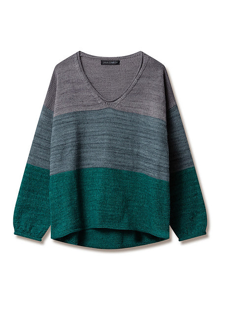 Lana Grossa Classici 27 Patterns - Stylish 10 Wide Stripe V Neck Pullover in Cool Wool Vintage - PDF Download