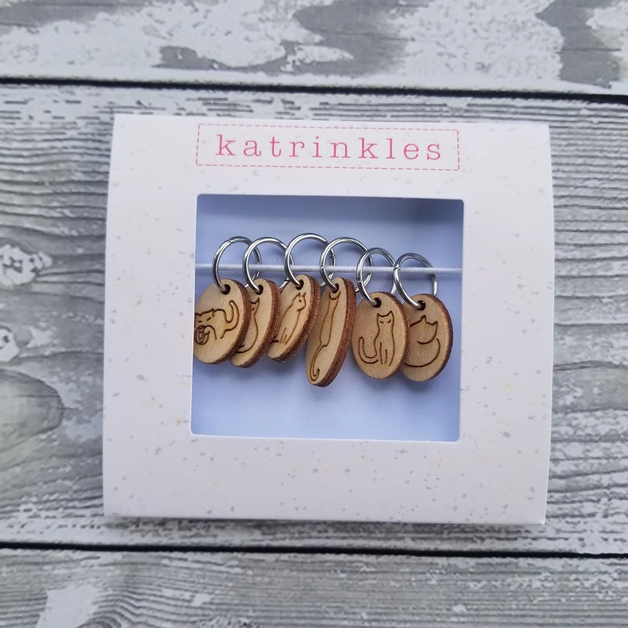 Katrinkles Cat-rinkles Exquisite Cat Collection - Handmade Wood Cat Stitch Marker Set