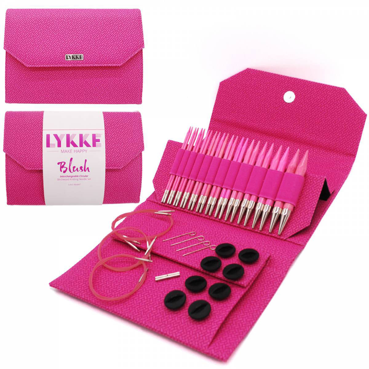 LYKKE Crafts Premium Birchwood Interchangeable Knitting Needle Sets - Blush Pink Case - 5 Tips US Sizes 4 - 17