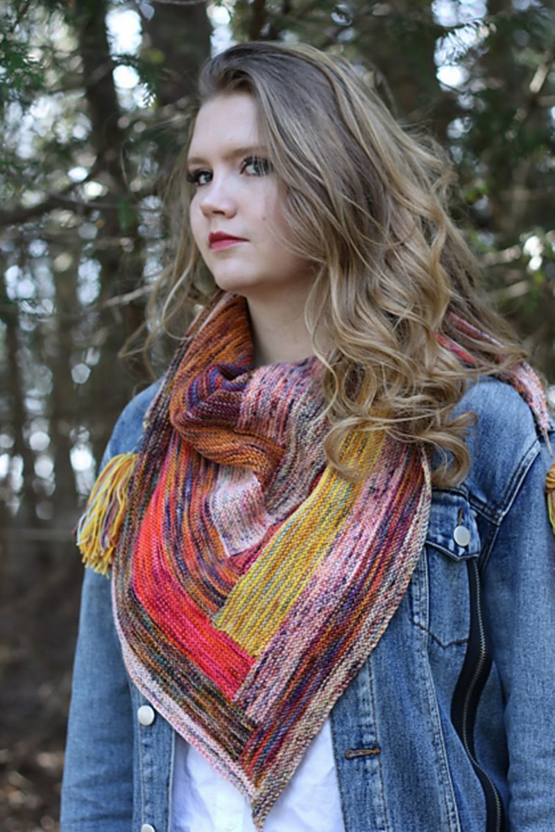 Koigu Pencil Box Patterns - Tango Glow PDF Download - Stunning Lipstick/Reds Log Cabin Shawl Pattern