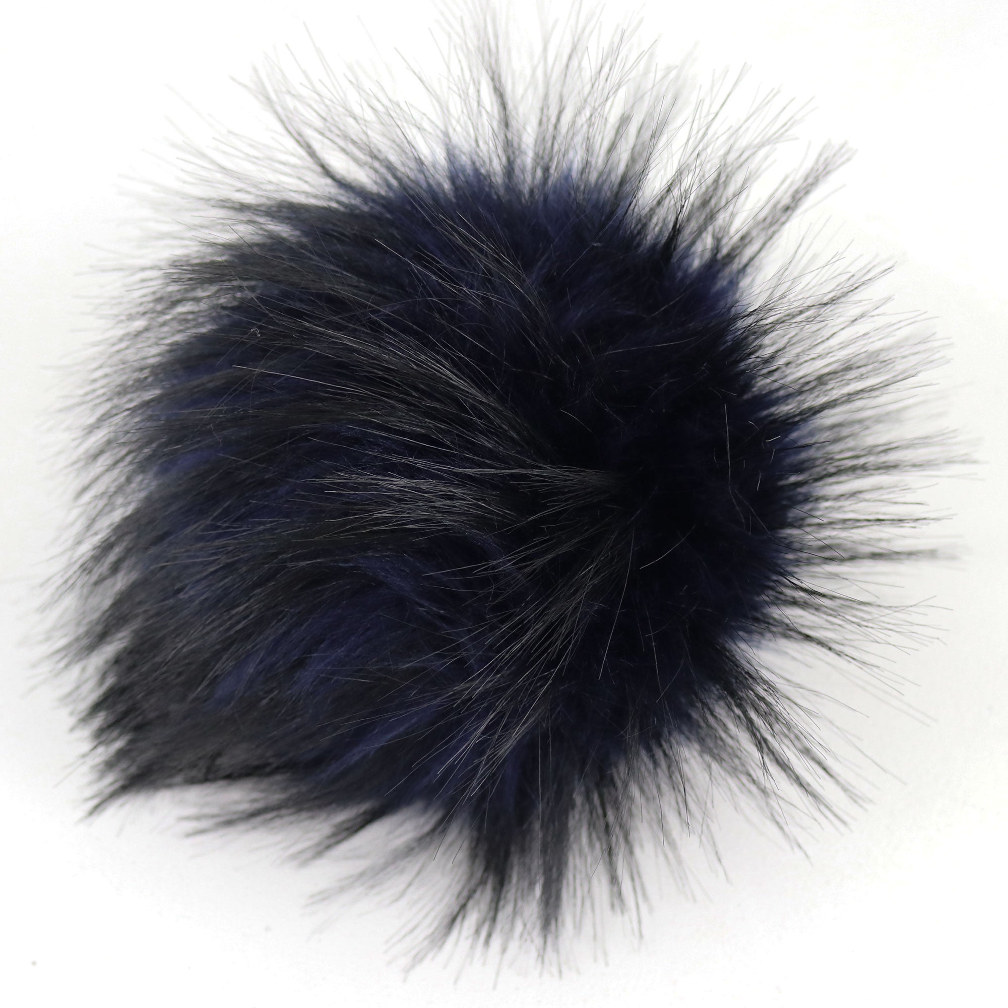 Jimmy Beans Wool Premium Faux Fur Pom Poms with Brass Snap - Dark Blue