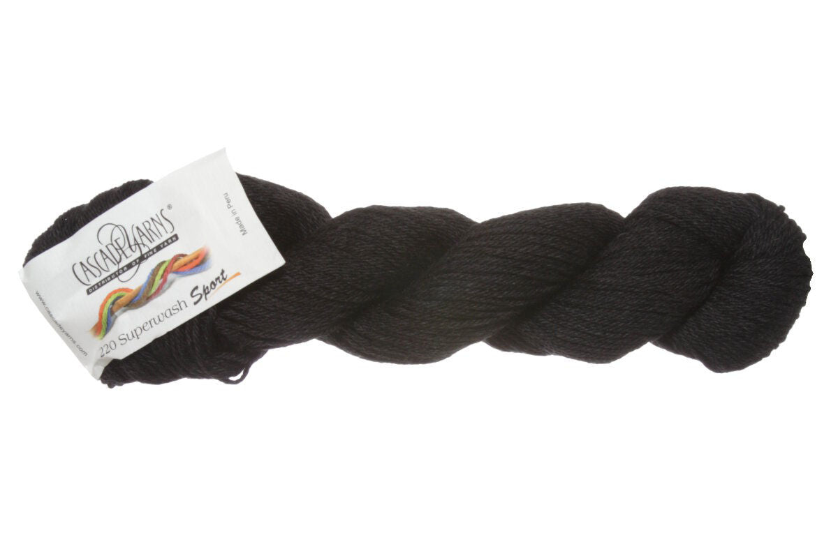 Cascade Yarns 220 Superwash Sport Yarn - 1913 Jet: Soft & Versatile Wool Yarn