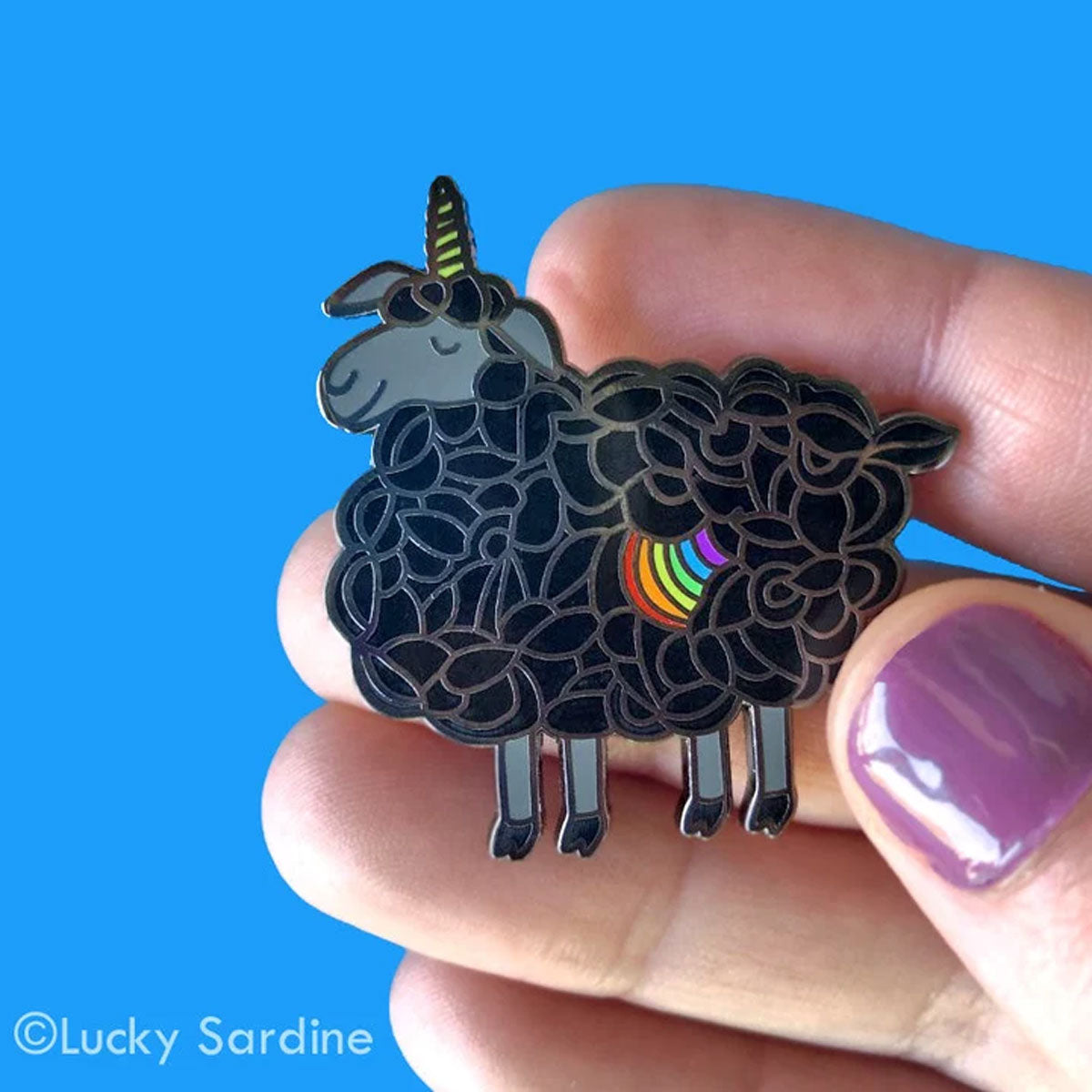 Lucky Sardine - Enchanting Black Sheep Unicorn Rainbow Enamel Pin
