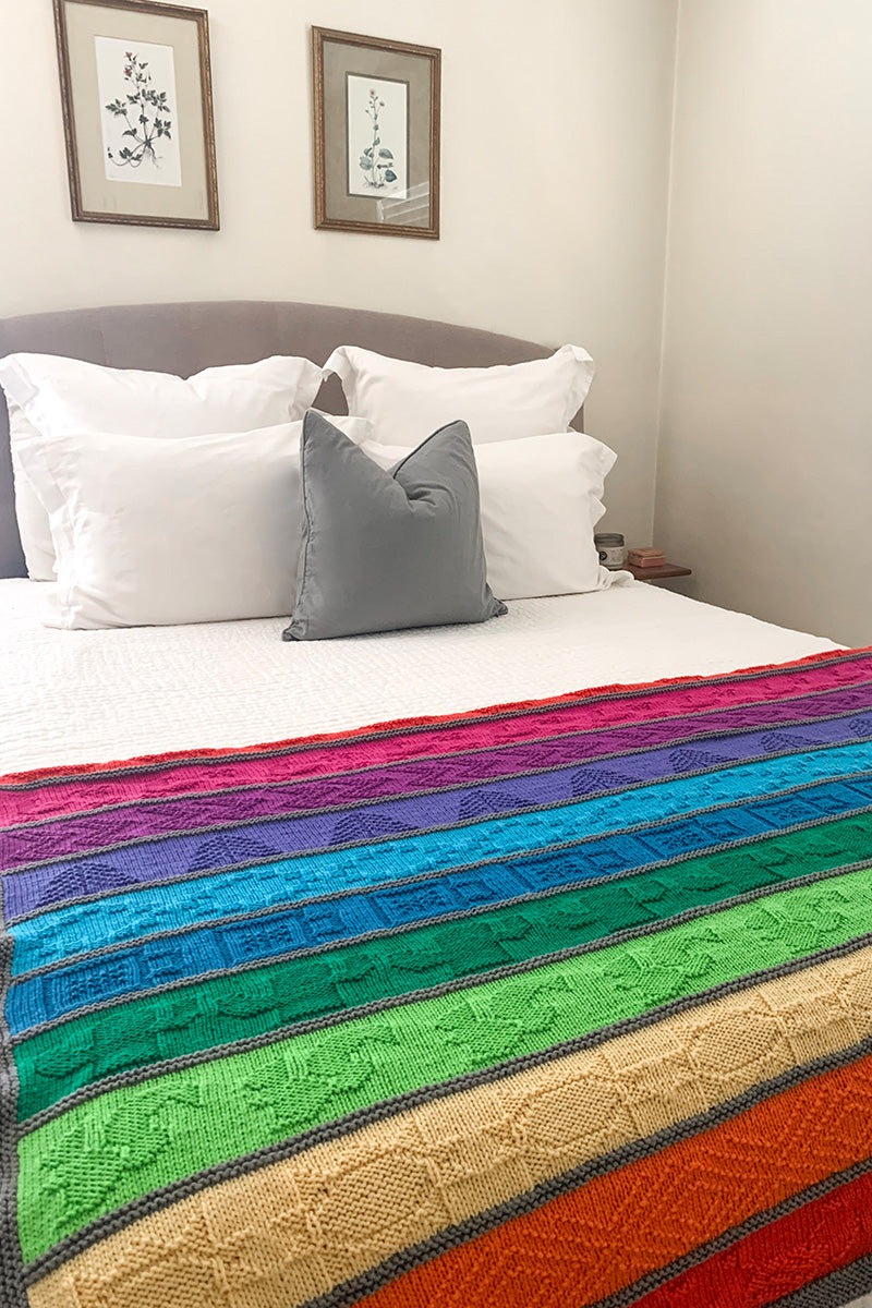 Jimmy Beans Wool Exclusive PDF Patterns - Cascading Rainbows Colorful Blanket
