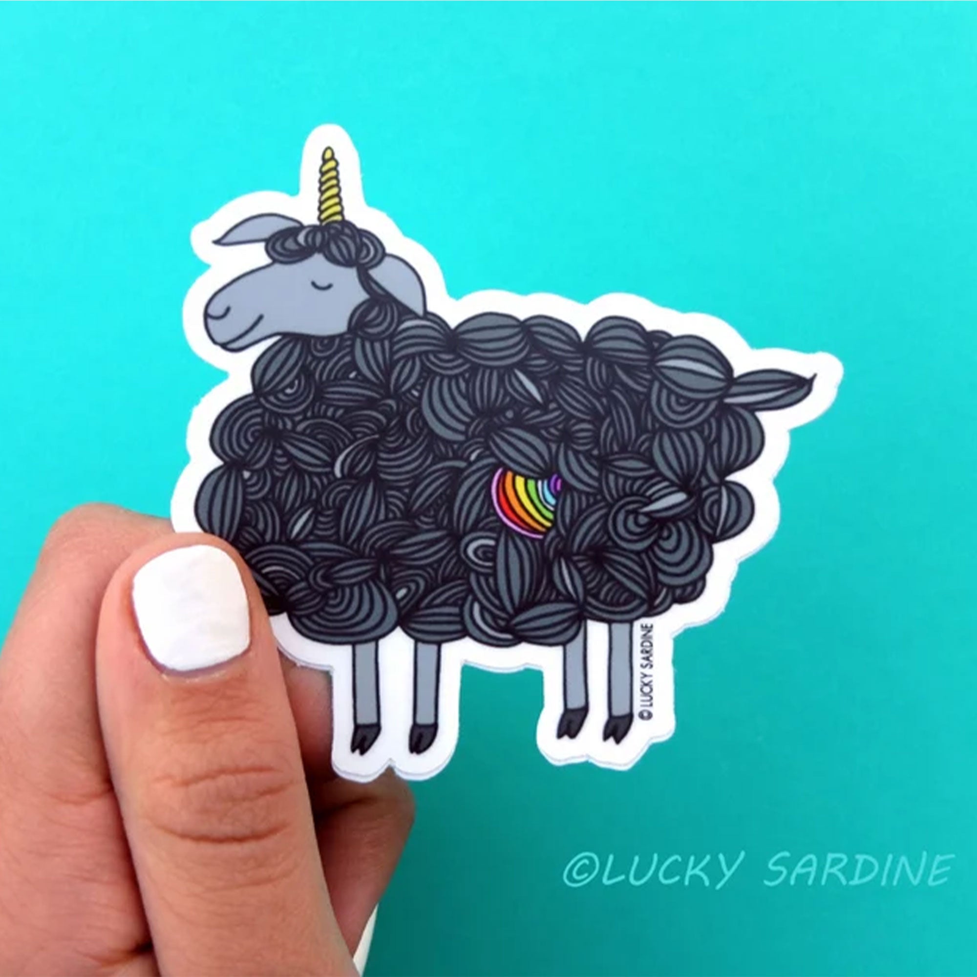 Enchanting Lucky Sardine - Black Sheep Unicorn Rainbow Vinyl Sticker